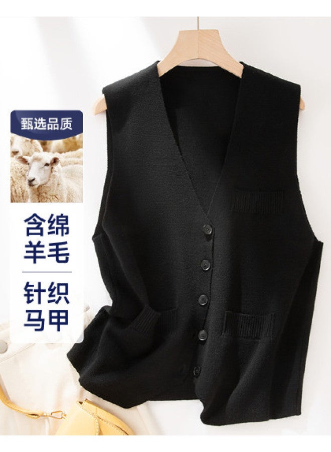 Fapai Wool Layering Hong Kong Style Lazy Outfit V-neck Loose Slimming Fake Pocket Knitted Vest Fashionable Youthful Waistcoat Women - Image 1