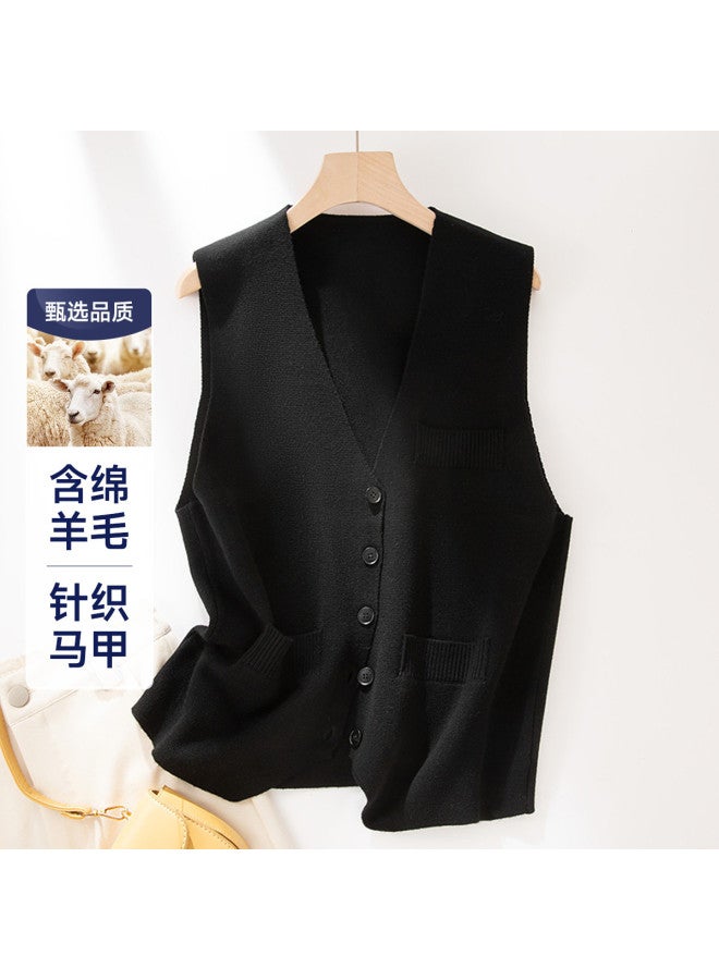 Fapai Wool Layering Hong Kong Style Lazy Outfit V-neck Loose Slimming Fake Pocket Knitted Vest Fashionable Youthful Waistcoat Women - Image 2
