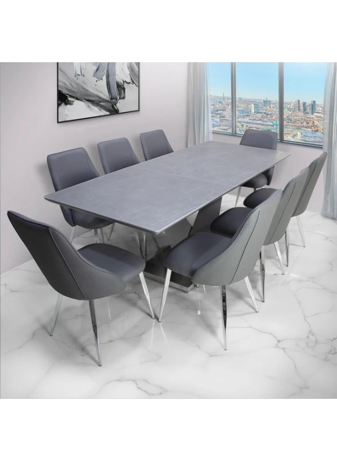 VANITY LIVING VANITY LIVING Dining Table Set 8 Seater - Evora Grey Extendable With Sienna Chairs  - Image 1