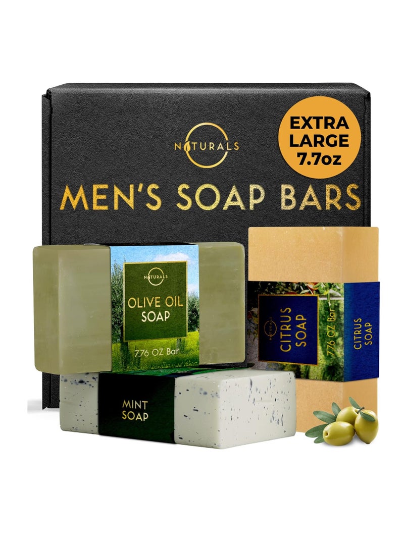 O Naturals O Naturals Bar Soap for Men - 3-Pcs Mens Soap Bar - Natural Soap - Mens Bar Soap - Body Soap Bars - Men Soap - Natural Soap for Men - Organic Men's Soap Bars - Exfoliating Soap Bar - Citrus,Olive&Mint  - Image 1