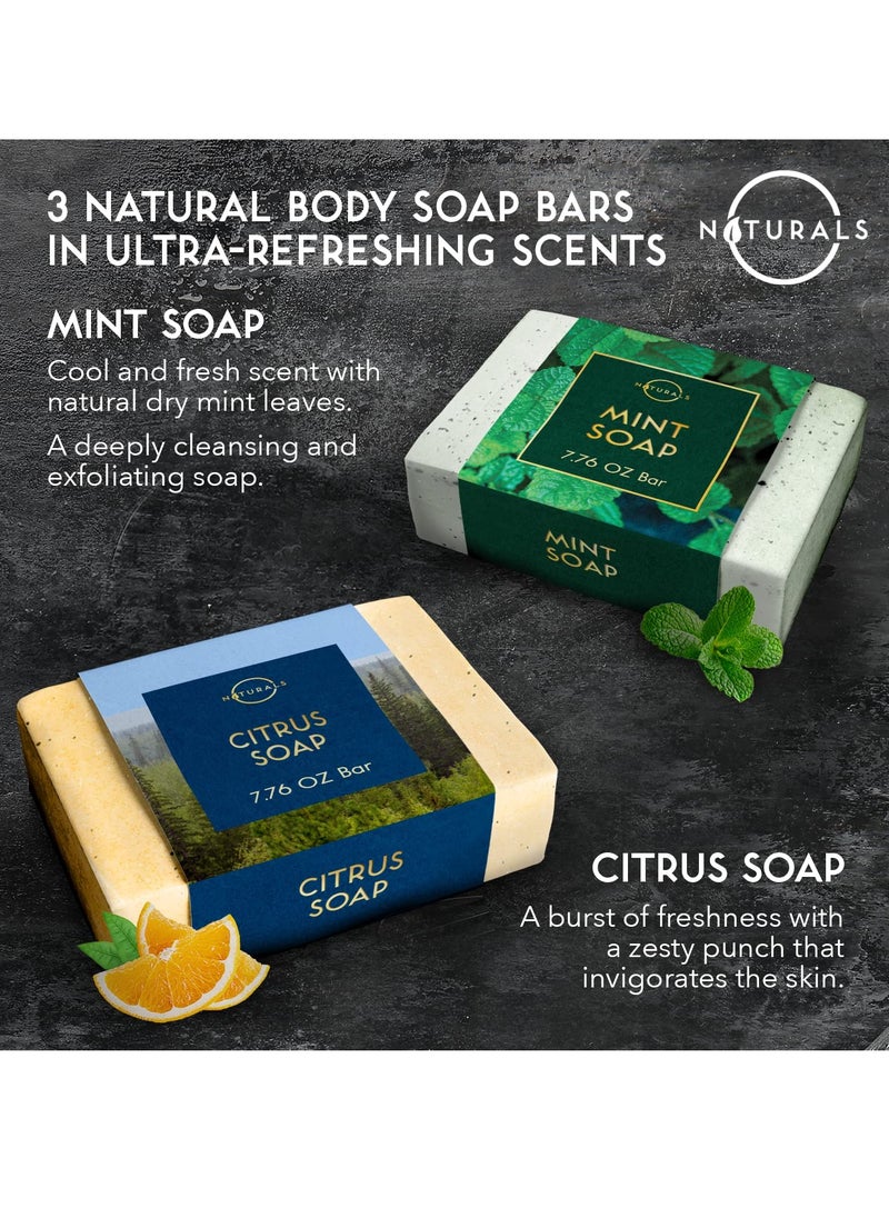 O Naturals O Naturals Bar Soap for Men - 3-Pcs Mens Soap Bar - Natural Soap - Mens Bar Soap - Body Soap Bars - Men Soap - Natural Soap for Men - Organic Men's Soap Bars - Exfoliating Soap Bar - Citrus,Olive&Mint  - Image 2