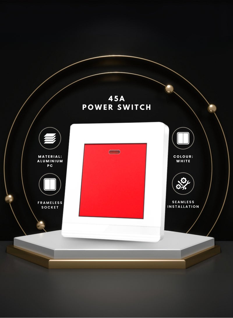 Vmax 45A High Power Switch - Heavy Duty Red Switch for High-Power Electrical Appliances - 3x3 White/Ivory Finish - Image 1