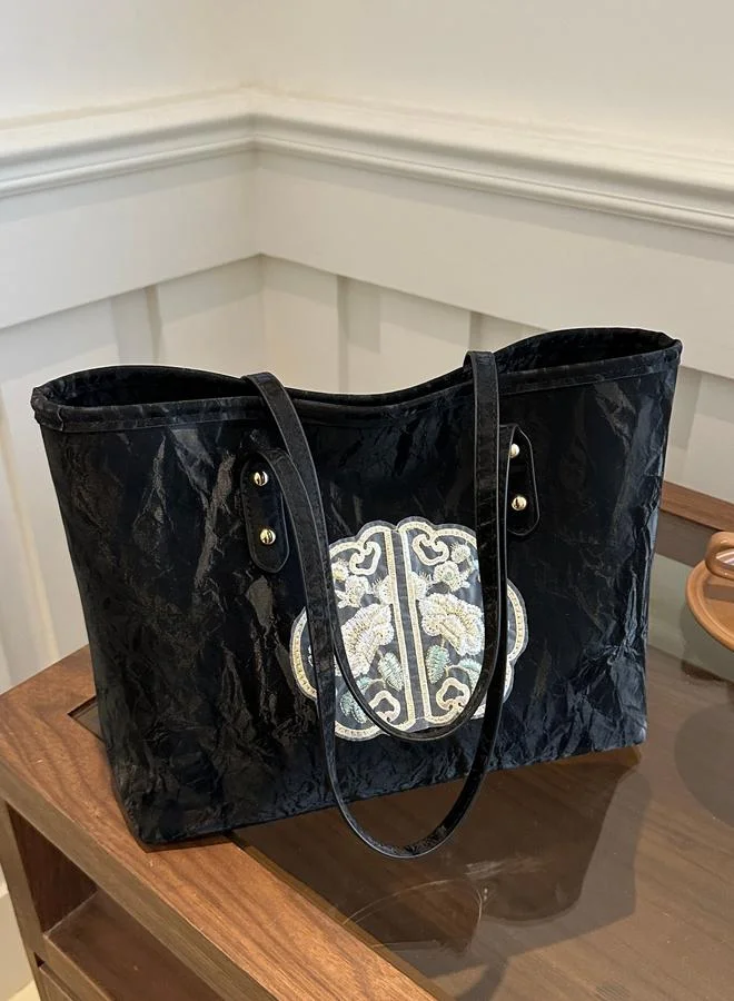 Take Two Black Embroidered Shoulder Bag