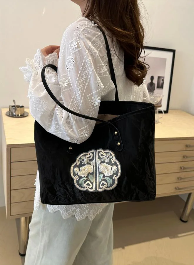 Take Two Black Embroidered Shoulder Bag