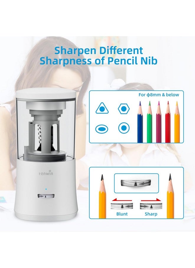 tenwin - Electric Pencil Sharpener, Fully Automatic Pencil Sharpener For 6-8Mm Colored Pencils, Hands-Free Rechargeable Sharpener, Fast Sharpening, No Uneven Tips, Also For Short Pencils, White - Image 1