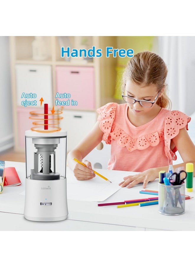 tenwin - Electric Pencil Sharpener, Fully Automatic Pencil Sharpener For 6-8Mm Colored Pencils, Hands-Free Rechargeable Sharpener, Fast Sharpening, No Uneven Tips, Also For Short Pencils, White - Image 1