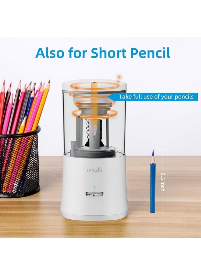 tenwin - Electric Pencil Sharpener, Fully Automatic Pencil Sharpener For 6-8Mm Colored Pencils, Hands-Free Rechargeable Sharpener, Fast Sharpening, No Uneven Tips, Also For Short Pencils, White - Image 1