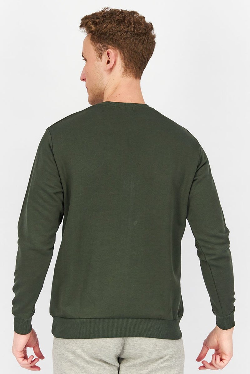 Baldinini Men Crew Neck Long Sleeve Brand Logo Sweatshirts, Dark Green and Orange - Image 3