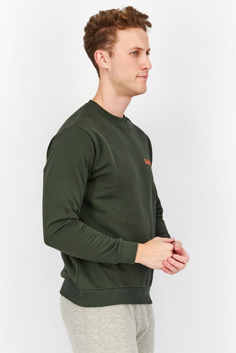 Baldinini Men Crew Neck Long Sleeve Brand Logo Sweatshirts, Dark Green and Orange - Image 2