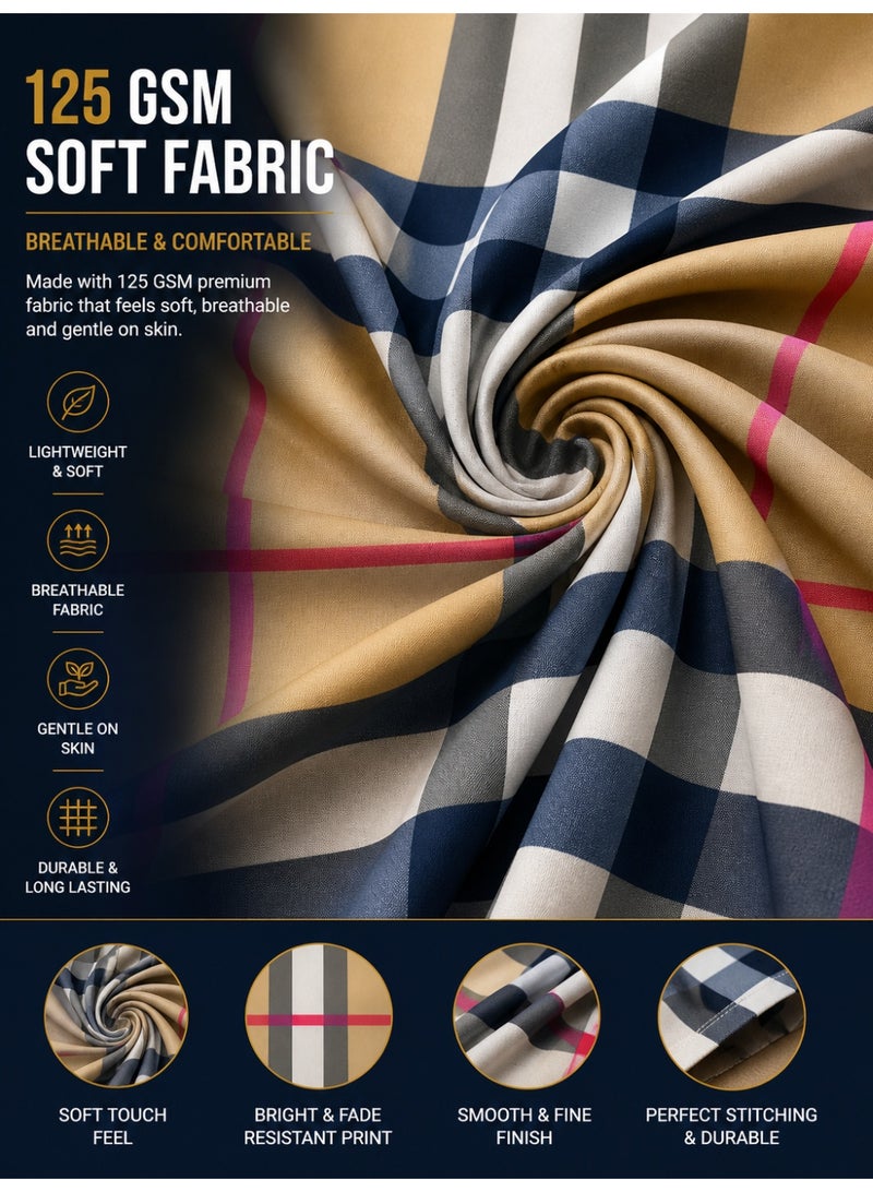 Eworld King Size Bed Sheet Set 220x240 cm Check Print 125 GSM Soft Breathable Fabric 1 Bedsheet 2 Pillow Covers Durable Fade Resistant - Image 2