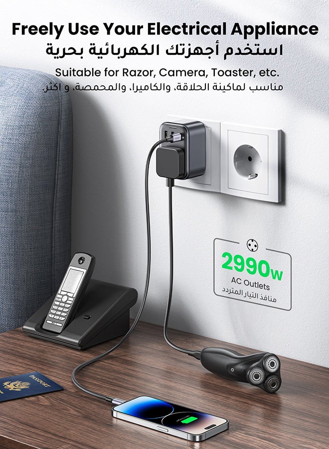 Ugreen Travel Charger Adapter UAE/KSA/UK to European Plug Travel Converter 4-in-1 Charger with 3 USB Ports, Type G 3 Pin to Euro Type C Plug for Egypt, Kuwait, Algeria, Morocco, Europe,Thailand etc. - Image 4