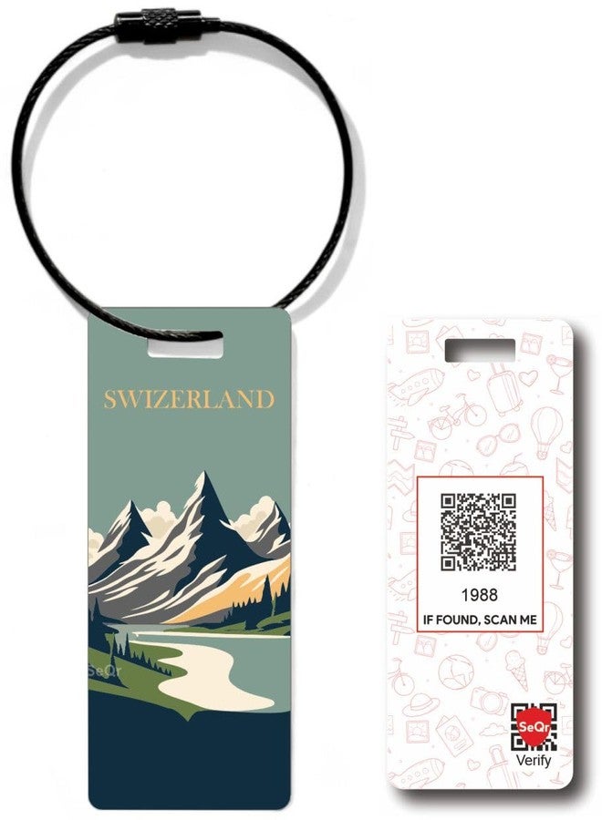 SeQr Smart Lost & Found Luggage Tag - Metal QR Travel ID Tag with Wire Cable for Suitcase, Backpack, Stroller, Golf Bag - Scan & Find Digital Souvenir Tag - Smart Travel Accessory - Switzerland Design - Image 1
