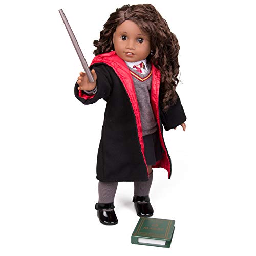 Dress Along Dolly Deluxe 11pc Hermione Granger Inspired 18" Doll Outfit-Compatible with American Girl Outfit & Accessories Set Includes Robe, Wand, Book, Sweater, Shirt, Skirt, Socks, Shoes & Tie - Image 4