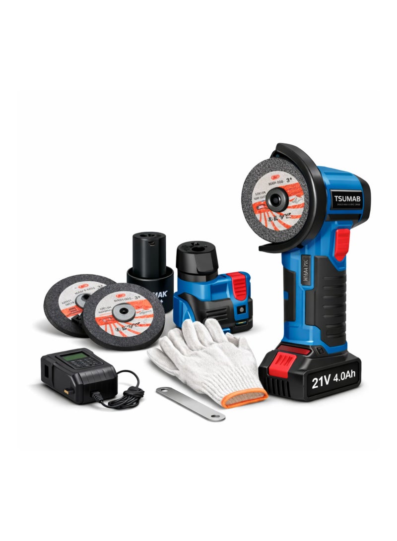 Tsumab 21V Cordless Angle Grinder Kit with 2×4.0Ah Lithium-Ion Batteries, Brushless Motor, 100mm Disc, Fast Charger, Safety Guard & Carry Case – Heavy Duty Metal Cutting & Grinding Tool - Image 1