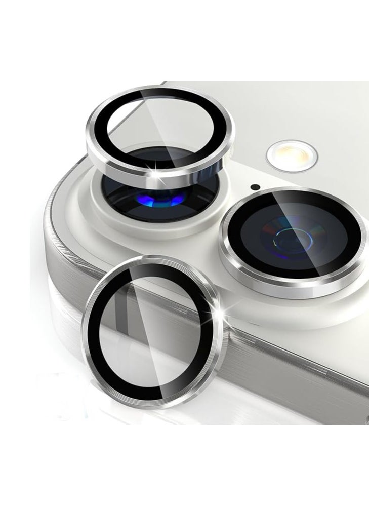 Generic Compatible for iPhone 16/iPhone 16 Plus Camera Lens Protector, One-Step Installation Tray Individual Metal Ring Tempered Glass Cover CD Pattern Case Friendly - Silver  - Image 1