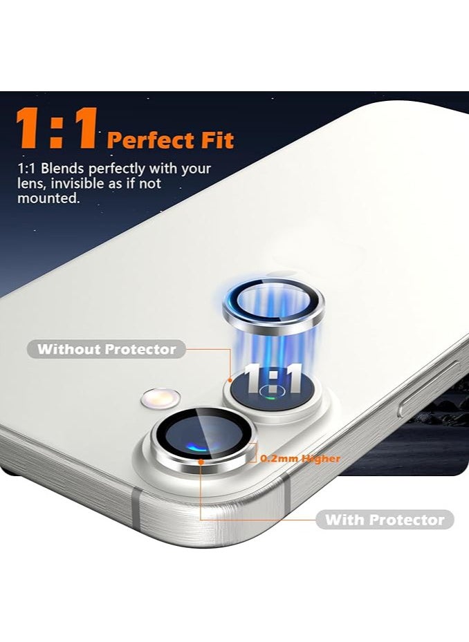 Generic Compatible for iPhone 16/iPhone 16 Plus Camera Lens Protector, One-Step Installation Tray Individual Metal Ring Tempered Glass Cover CD Pattern Case Friendly - Silver  - Image 3