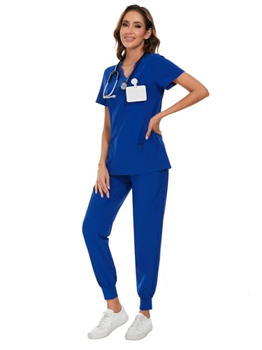 COZYFIT Scrubs for Women Set - Stretch V-Neck Scrub Top & Jogger Pant with 8 Pockets, Yoga Waistband, Anti Wrinkle, Slim Fit Women Scrubs - Image 4