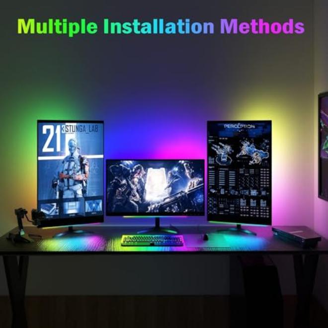شريط إضاءة أسفل الشاشة من نالاكال، مصباح مكتبي بإضاءة RGB، مصباح LED قابل للتعتيم مع تأثير قوس قزح ديناميكي، يعمل بمنفذ USB للألعاب، تحكم عن بعد لتغيير الألوان، سطوع وسرعة قابلان للتعديل - Image 3