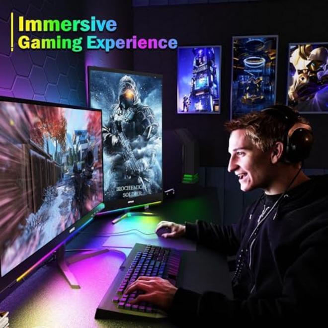 شريط إضاءة أسفل الشاشة من نالاكال، مصباح مكتبي بإضاءة RGB، مصباح LED قابل للتعتيم مع تأثير قوس قزح ديناميكي، يعمل بمنفذ USB للألعاب، تحكم عن بعد لتغيير الألوان، سطوع وسرعة قابلان للتعديل - Image 5
