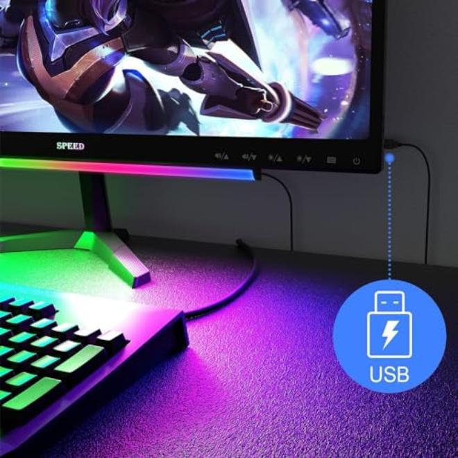 شريط إضاءة أسفل الشاشة من نالاكال، مصباح مكتبي بإضاءة RGB، مصباح LED قابل للتعتيم مع تأثير قوس قزح ديناميكي، يعمل بمنفذ USB للألعاب، تحكم عن بعد لتغيير الألوان، سطوع وسرعة قابلان للتعديل - Image 4