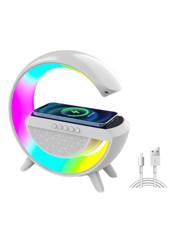 RGB Lamp  Bluetooth Speaker, FM Radio, with Wireless Charging, 3 in 1 Dimmable Night Light with Alarm Clock, 15W Fast Charger  APP Control for Bedroom  Party - Image 1