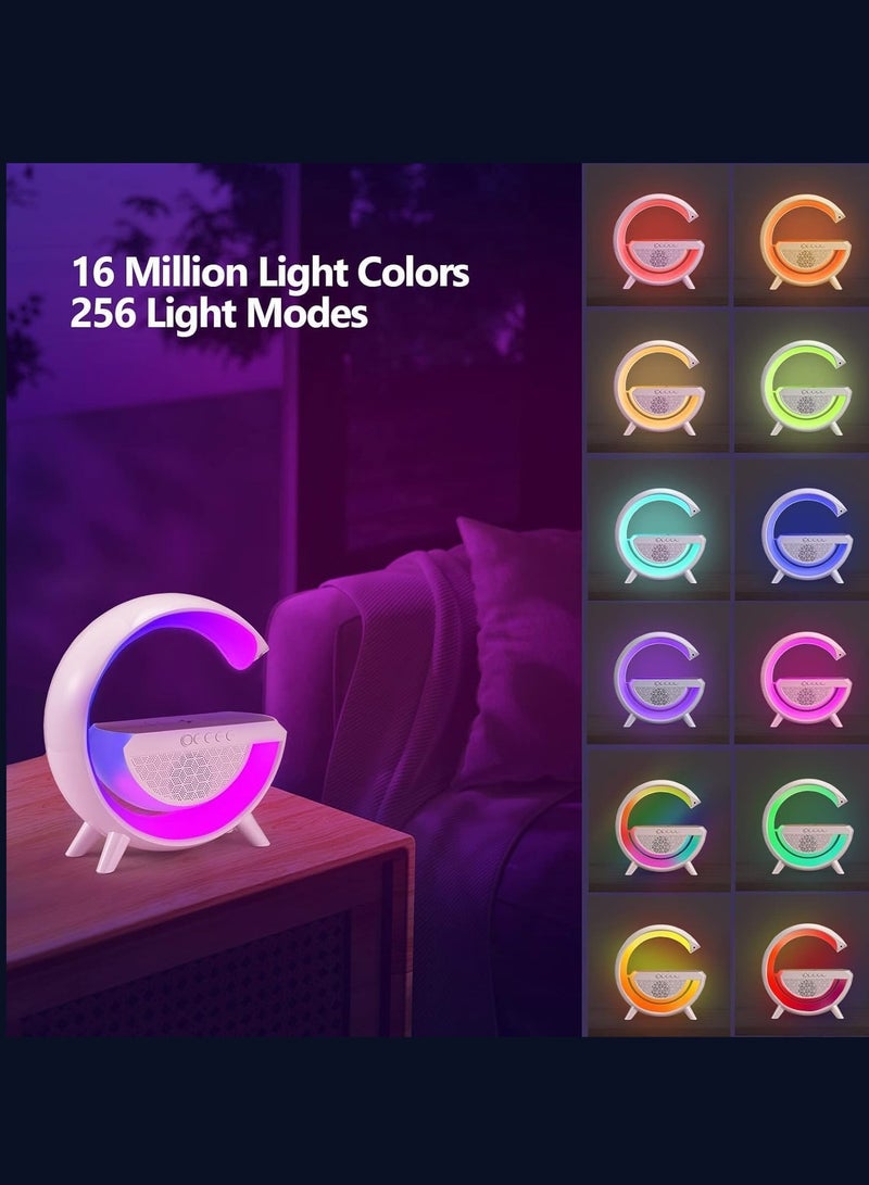 RGB Lamp  Bluetooth Speaker, FM Radio, with Wireless Charging, 3 in 1 Dimmable Night Light with Alarm Clock, 15W Fast Charger  APP Control for Bedroom  Party - Image 3