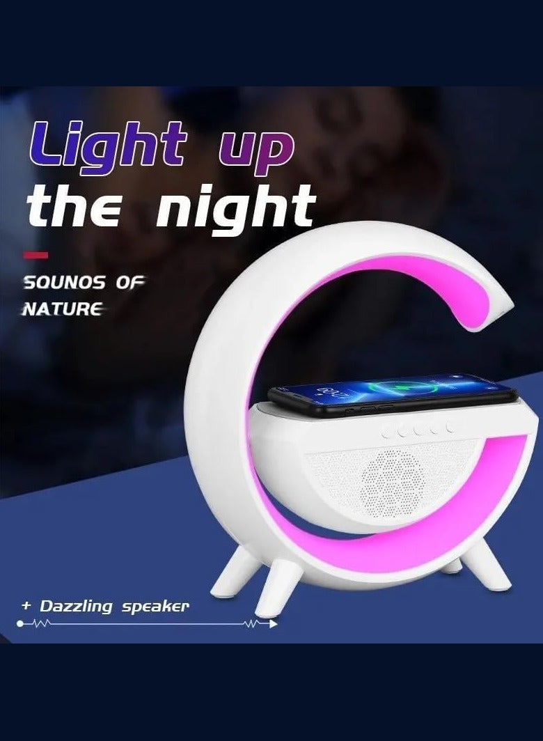 RGB Lamp  Bluetooth Speaker, FM Radio, with Wireless Charging, 3 in 1 Dimmable Night Light with Alarm Clock, 15W Fast Charger  APP Control for Bedroom  Party - Image 5