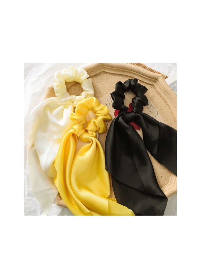 CheongKwanJang Silk Hair Scarf Scrunchies Satin Bow Scrunchie Hair Ribbon Scarf Ties Ponytail Holder Bunny Ear Bowknot Knotted Scrunchy with Long Tails (10pcs) - Image 3