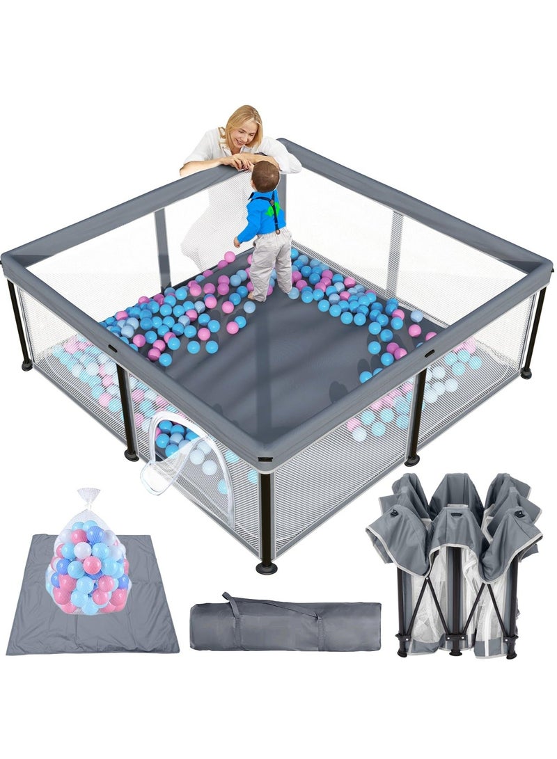 والالا حظيرة لعب قابلة للطي للأطفال مع حصيرة، 127*127*66 سم حظيرة لعب قابلة للطي للأطفال الرضع والأطفال الصغار، حظيرة لعب آمنة للأطفال داخل المنزل وخارجه، ساحة لعب محمولة، حظيرة لعب قابلة للطي للأطفال مع 20 كرة محيطية، رمادي غامق - Image 1