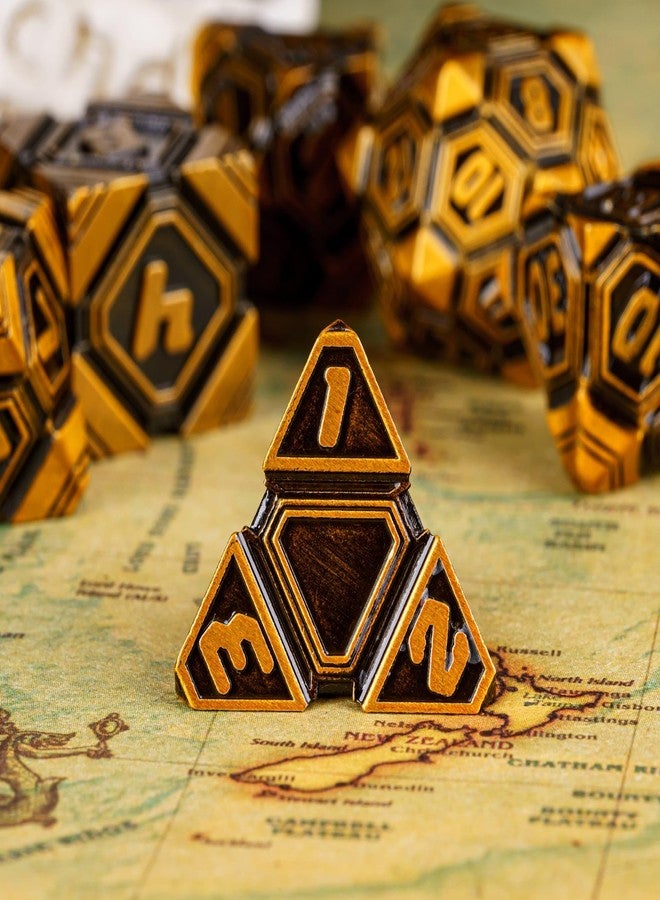 CRITALLIC Metal UFO Dice Set, 7 Die Metal Polyhedral Dice Set for DND Dungeons and Dragons Role Playing Games,with Skull Bag.(Ancient Gold) - Image 4