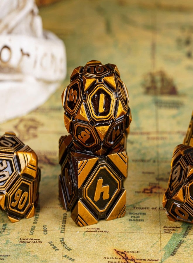 CRITALLIC Metal UFO Dice Set, 7 Die Metal Polyhedral Dice Set for DND Dungeons and Dragons Role Playing Games,with Skull Bag.(Ancient Gold) - Image 3