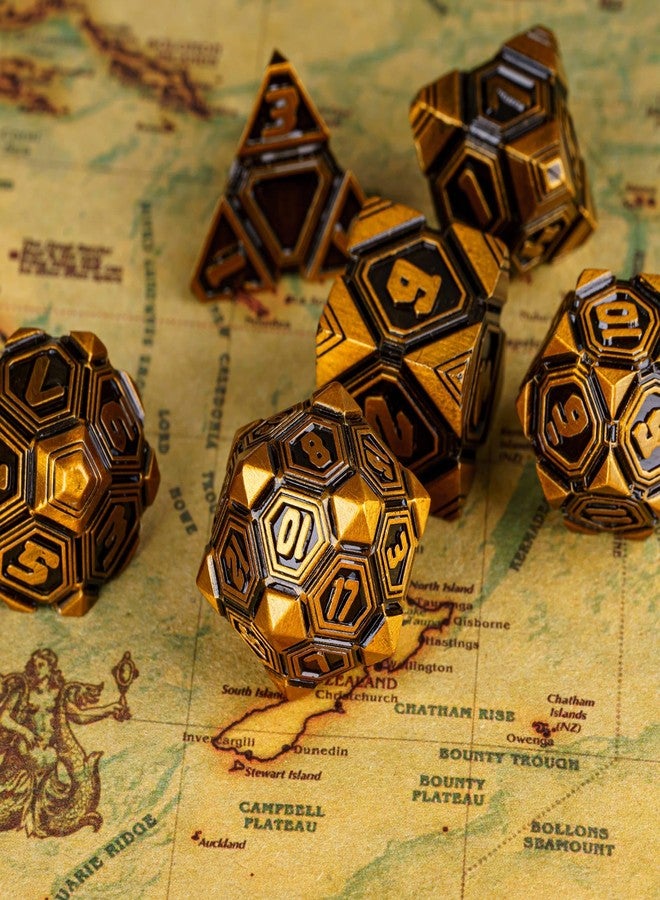 CRITALLIC Metal UFO Dice Set, 7 Die Metal Polyhedral Dice Set for DND Dungeons and Dragons Role Playing Games,with Skull Bag.(Ancient Gold) - Image 2