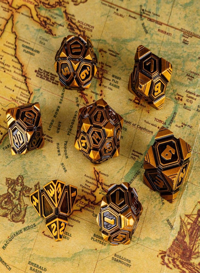 CRITALLIC Metal UFO Dice Set, 7 Die Metal Polyhedral Dice Set for DND Dungeons and Dragons Role Playing Games,with Skull Bag.(Ancient Gold) - Image 5