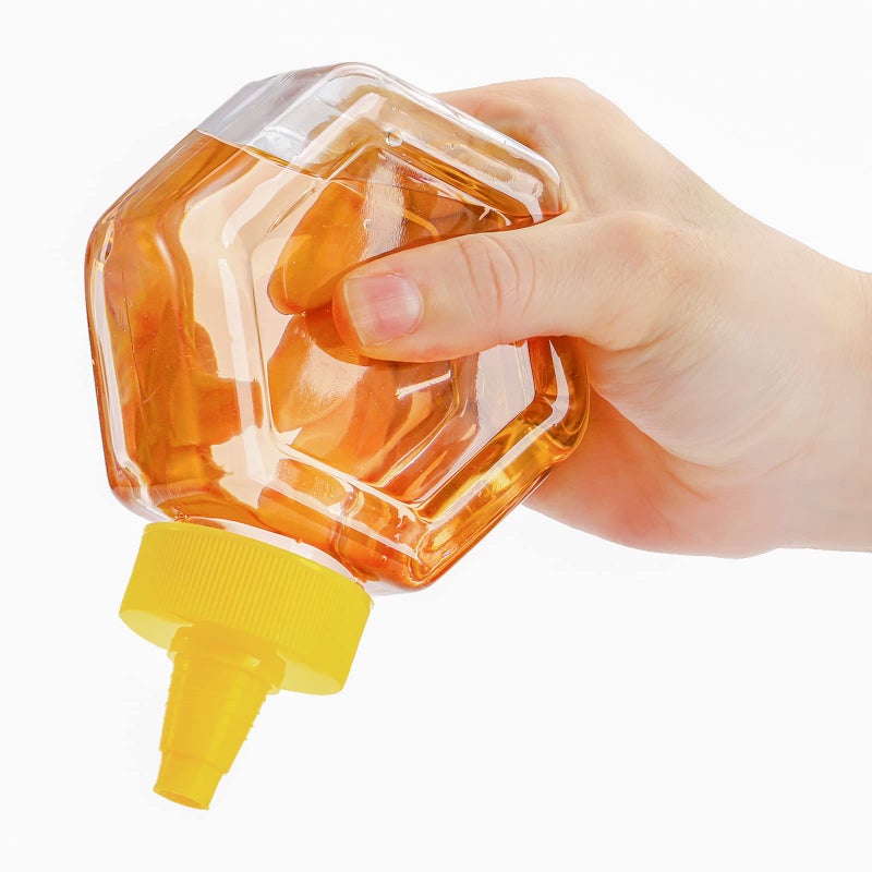 Elsjoy 16 Pack Plastic Honey Bottle Jars 7 Oz Honey Squeeze Bottles Empty Honey Jars With Spout Refillable Condiment Squeeze Bottles Clear Honey Container For Storing And Dispensing Hexagon Shape - Image 5