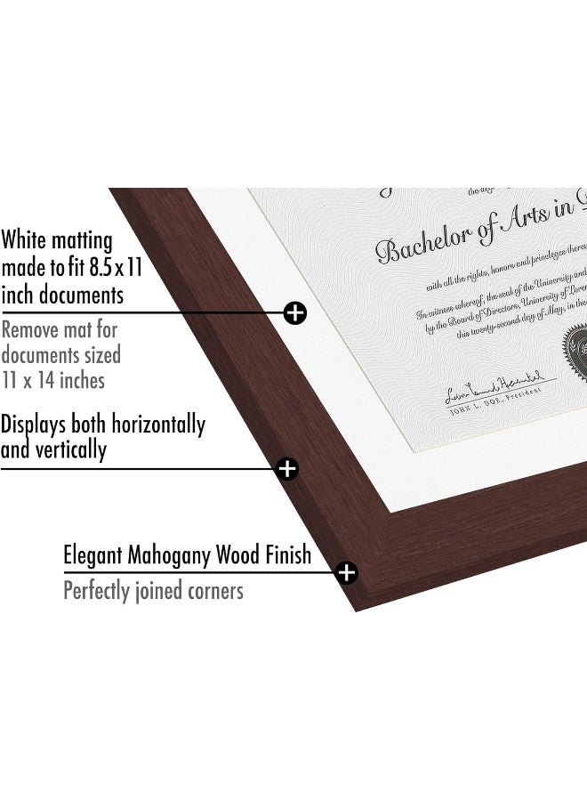 Americanflat 11x14 Diploma Frame with ShatterResistant Glass  Use as 85x11 Frame with Mat or Display 11x14 Documents Without Mat  Legacy Collection  Certificate Frames for Wall  Mahogany - Image 2