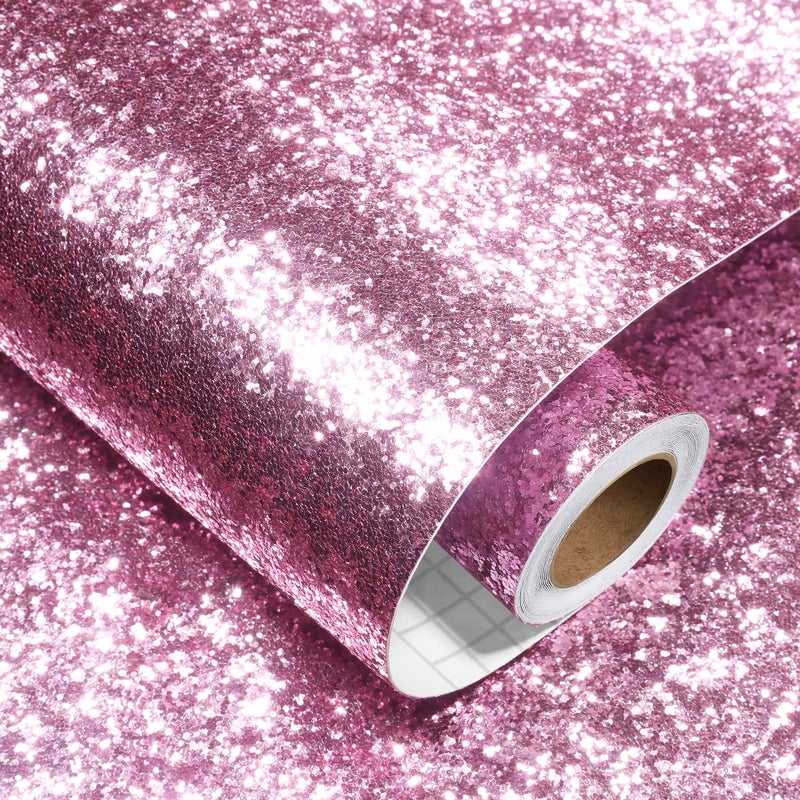 Decotalk Glitter Wallpaper Pink Sequins Wallpaper Stick and Peel Pink Sparkle Wall Paper for Wall 177x120 Inch Sequins Rose Color Contact Paper Glitter Vinyl for Craft DIY Decoration