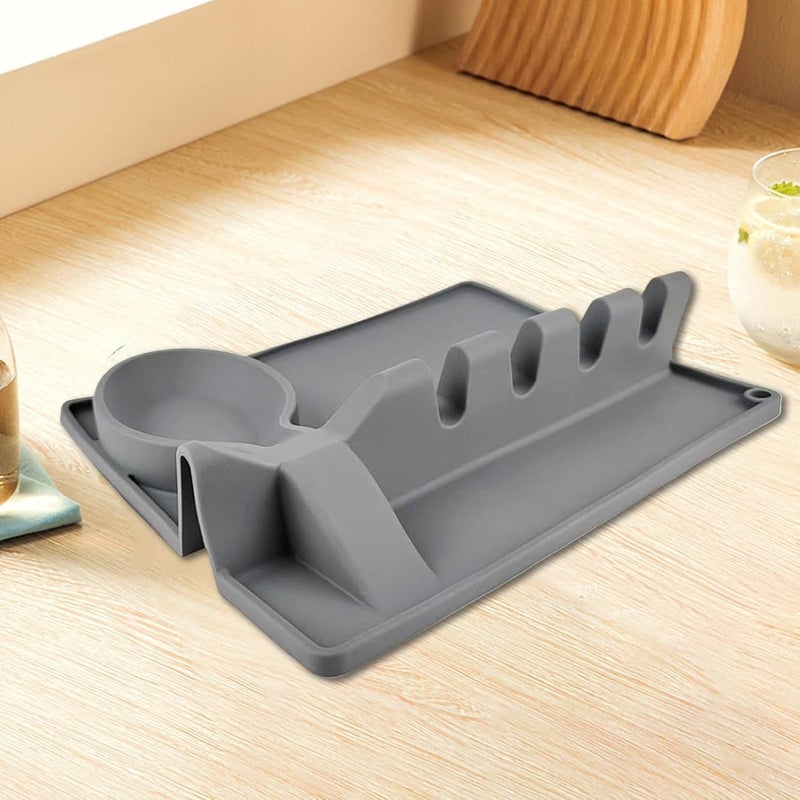 Kitchen Silicone Utensil Rest - BPA-Free Heat-Resistant Spoon Rest for Stove Top - Spoon Rest for Kitchen Counter Grill Utensil Holder-Grey - Image 5