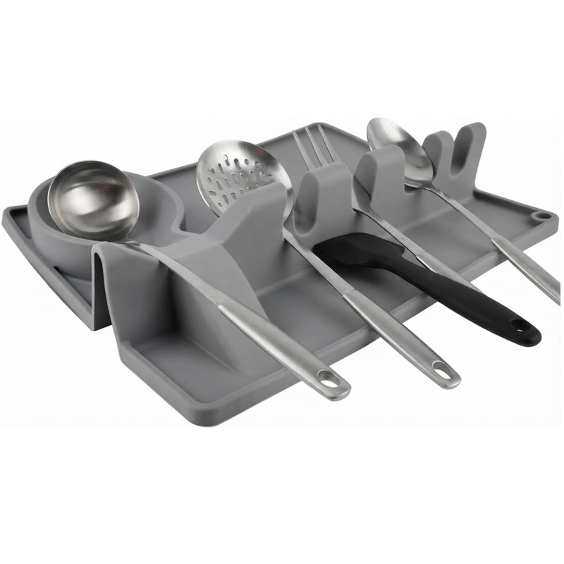 Kitchen Silicone Utensil Rest - BPA-Free Heat-Resistant Spoon Rest for Stove Top - Spoon Rest for Kitchen Counter Grill Utensil Holder-Grey - Image 3