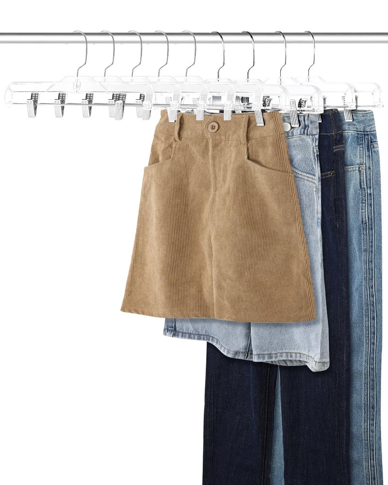 AMKUFO Pants-Hangers-with-Clips-15-Pack, 14 Inch Clear-Plastic-Skirts-Hangers-with-Adjustable-Clips for Shorts Jeans Trousers, Clothes-Hangers Non-Slip Clip-Hangers - Image 5