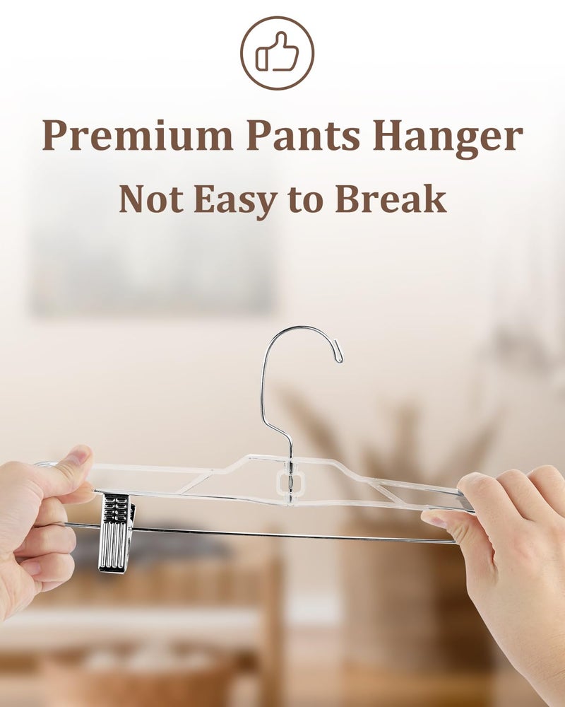 AMKUFO Pants-Hangers-with-Clips-15-Pack, 14 Inch Clear-Plastic-Skirts-Hangers-with-Adjustable-Clips for Shorts Jeans Trousers, Clothes-Hangers Non-Slip Clip-Hangers - Image 3