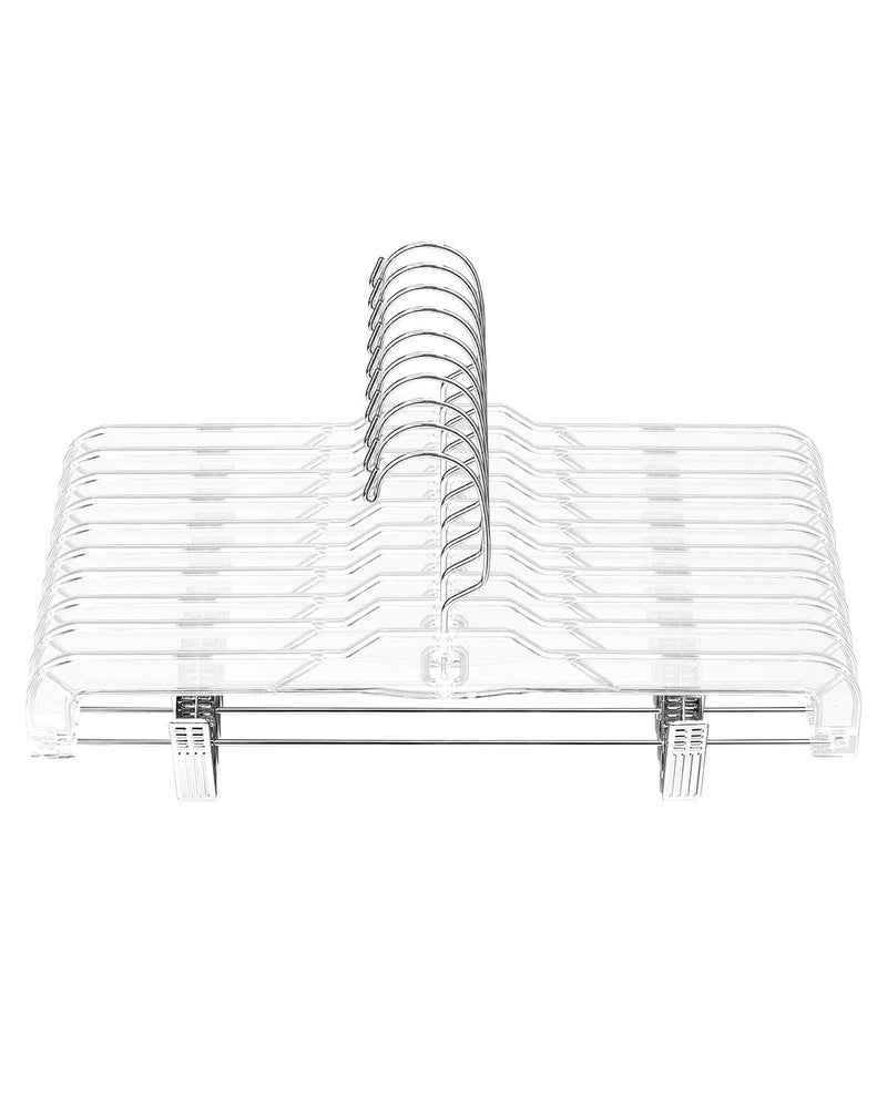 AMKUFO Pants-Hangers-with-Clips-15-Pack, 14 Inch Clear-Plastic-Skirts-Hangers-with-Adjustable-Clips for Shorts Jeans Trousers, Clothes-Hangers Non-Slip Clip-Hangers - Image 1