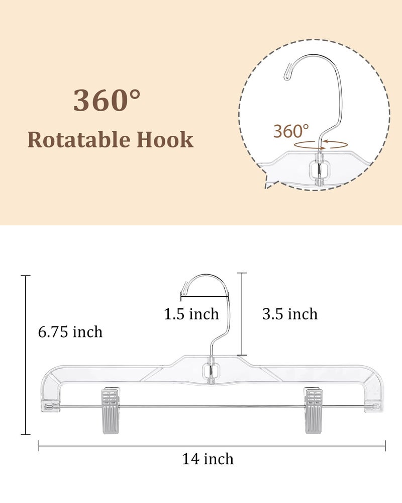 AMKUFO Pants-Hangers-with-Clips-15-Pack, 14 Inch Clear-Plastic-Skirts-Hangers-with-Adjustable-Clips for Shorts Jeans Trousers, Clothes-Hangers Non-Slip Clip-Hangers - Image 2