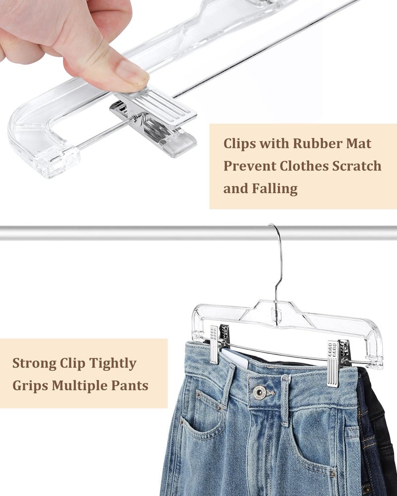 AMKUFO Pants-Hangers-with-Clips-15-Pack, 14 Inch Clear-Plastic-Skirts-Hangers-with-Adjustable-Clips for Shorts Jeans Trousers, Clothes-Hangers Non-Slip Clip-Hangers - Image 4