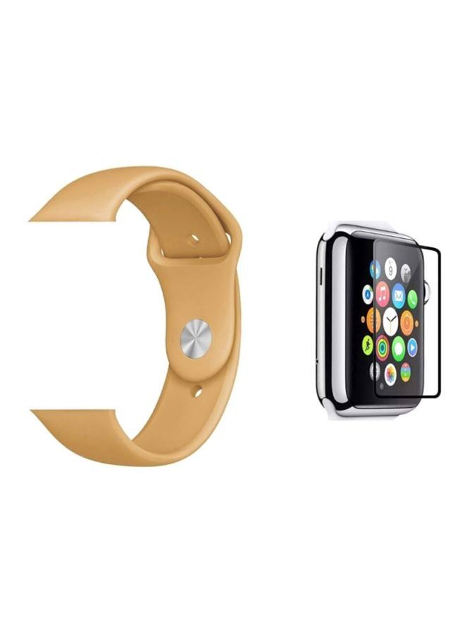 vesus Silicone Wrist Band with a Glass Screen Protector For Apple Watch Series 3/4/5 38-40mm 40millimeter Peanut