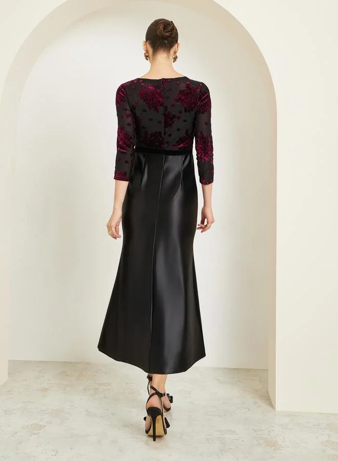 Styli  Black Velvet Embellished Mermaid Hem Maxi Dress for Women | Best Price UAE