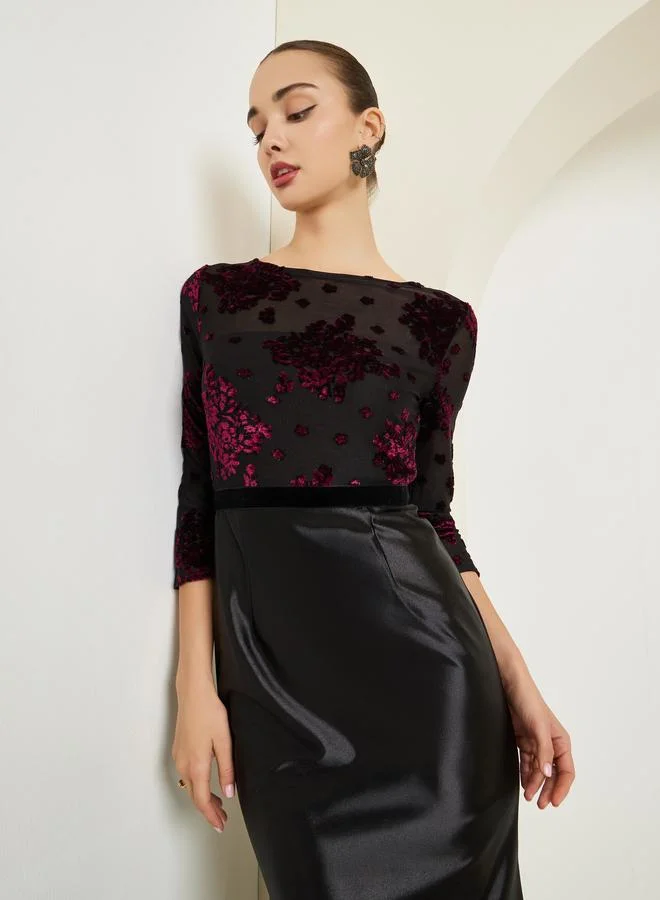 Styli Black Velvet Embellished Mermaid Hem Maxi Dress