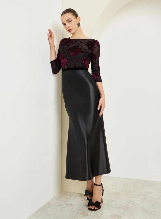 Styli Black Velvet Embellished Mermaid Hem Maxi Dress