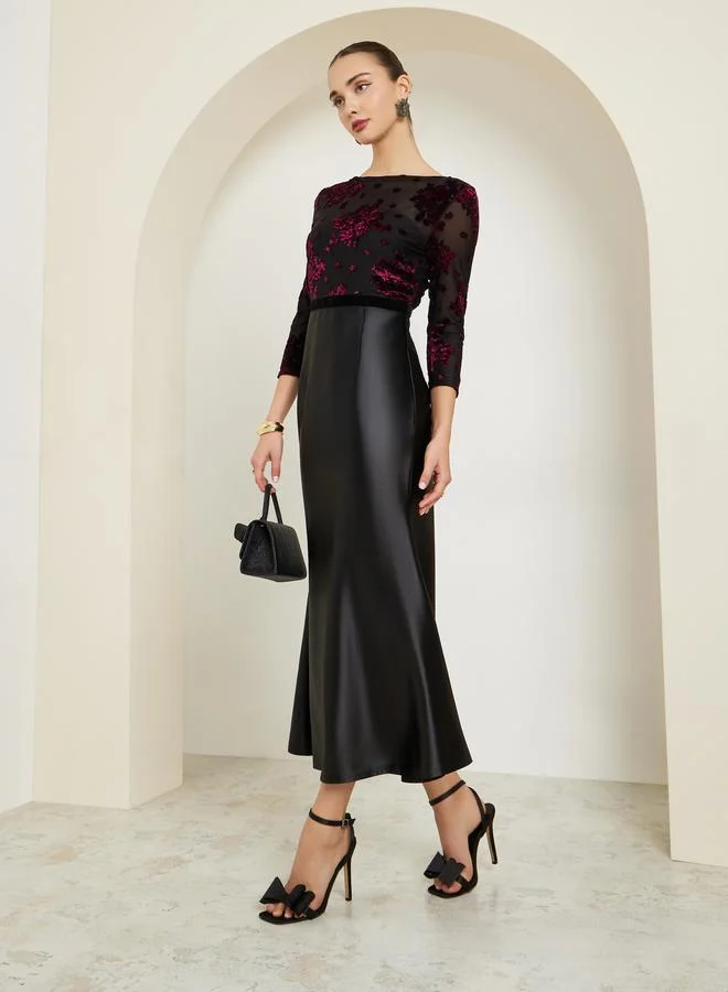 Styli  Black Velvet Embellished Mermaid Hem Maxi Dress for Women | Best Price UAE