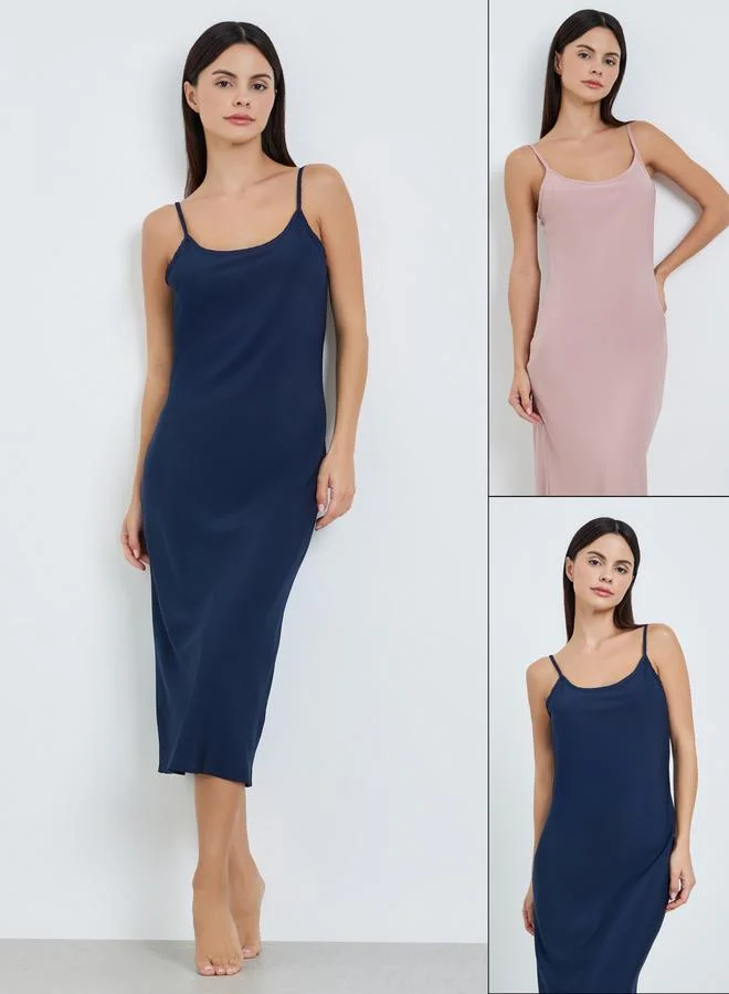 Styli Pack of 2 - Solid Strappy Slip Dress