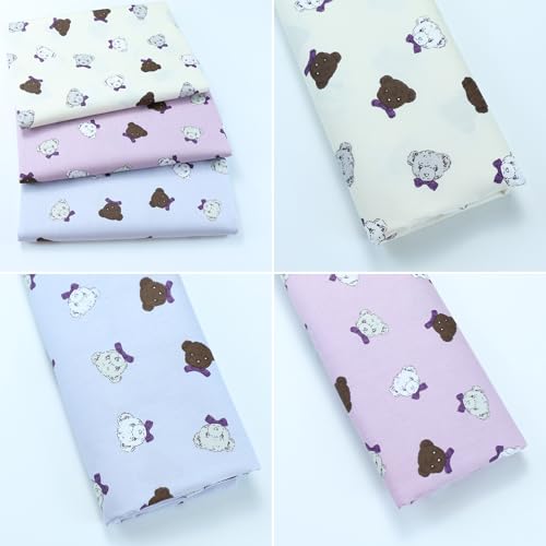 Hanjunzhao 6Pcs Cartoon Animal Print Dog Bear Cotton Fat Quarters Fabric Bundles Pre-cuts 18 x 22 inch for Quilting, Sewing, Pet Clothes, Appparel, Bags, and Crafts, Sewing Supplies ﻿ - Image 3
